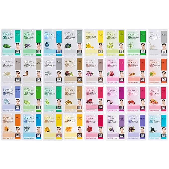 DERMAL A+B Korea Collagen Essence Full Face Facial Mask Sheet 32 Full Color SET
