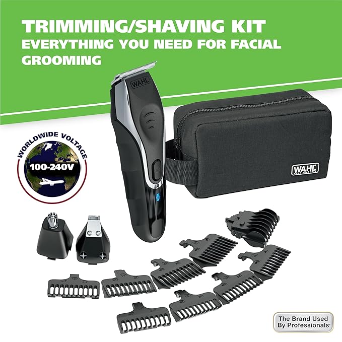 Wahl Aqua Blade® Rechargeable Wet/Dry Lithium-Ion Deluxe Beard Trimmer for Men - Interchangeable Heads for Detailing, Hair, Mustache and Body Grooming - Model 9899-100