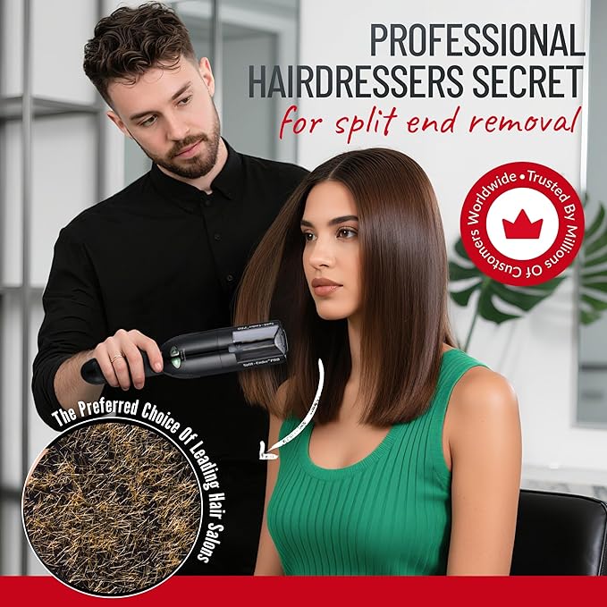 Split-Ender PRO - Original Professional Beauty Tool - Cordless Split End Hair Trimmer for Damaged, Dry, Brittle, Frizzy, Curly or Straight Hair (Black, Professional Kit)