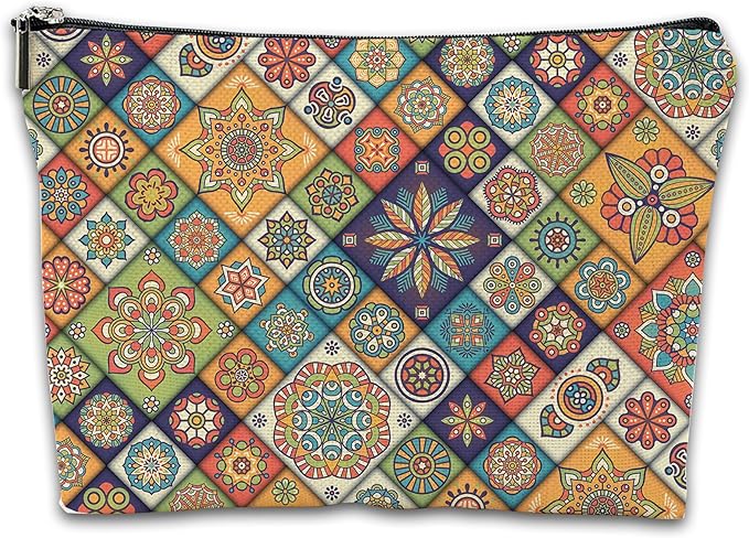 Makeup Bag Oriental Tile Cosmetic Bag Mini Portable Travel Toiletry Bag Organizer Makeup Brushes Aesthetic Accessories Waterproof Storage Bag for Women