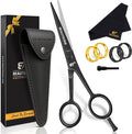 BEAUTICONE ® Hair Cutting Scissors - High Carbon SS 6.5" Professional Barber-Grade Salon Shears with Serrated & Razor Edge - Black Premium Gift Box with Leather Pouch & Extra Accs - Ultra Lightweight