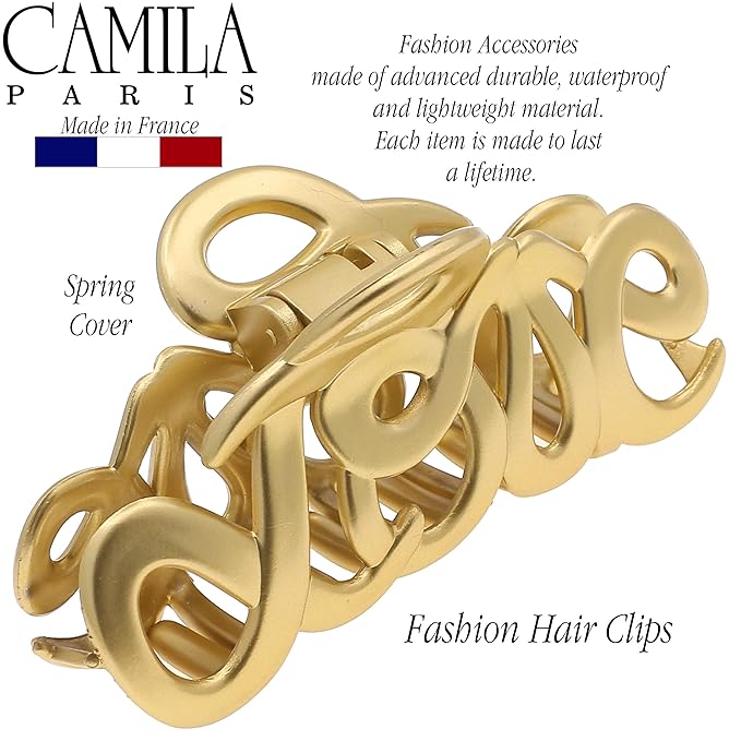 Camila Paris CP3287 French Hair Clip for Women, 3.25 inch Girls Hair Claw Clips Jaw Gold Cellulose, Fashion Durable and Styling Hair Accessories for Women, Strong Hold No Slip Grip, Made in France