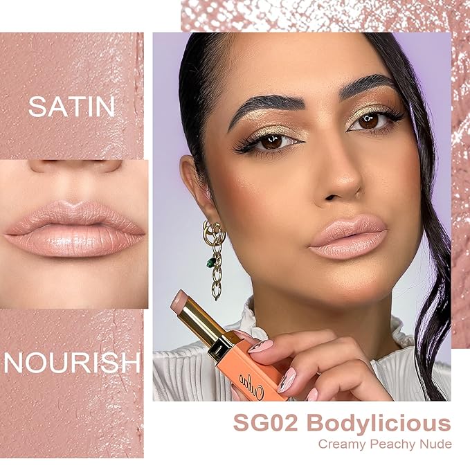 Oulac Beige Nude Satin Lipstick Set - Matte Lip Base, Full Coverage Lip Color, Satin Matte Finish, Cream Texture, Hydrating, Infused with Hyaluronic Acid, 4g*3 SG01+SG02+SG04