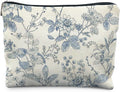 Vintage Blue Floral Makeup Bag, Chinoiserie Blue and White Floral Cosmetic Bags for Women, Retro Flower Botanical Zipper Makeup Pouch