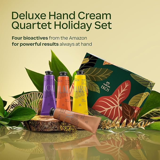 natura - Deluxe Hand Cream Quartet Holiday Set – Vegan Brazilian Hand Cream Gift Collection – Brazil Nut, Passion Fruit, Açaí & Cumaru – Nourishing Moisturizer for Dry Hands – Full Size 2.6 oz