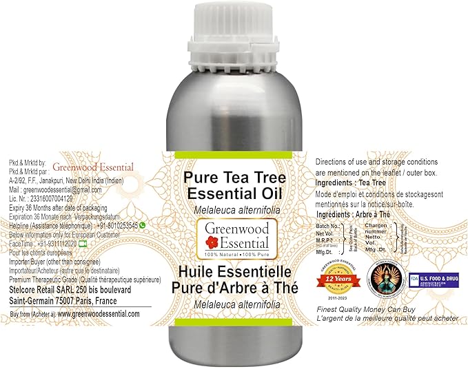 Greenwood Essential Tea Tree Essential Oil (Melaleuca alternifolia) Steam Distilled 1250ml (42.2 oz)