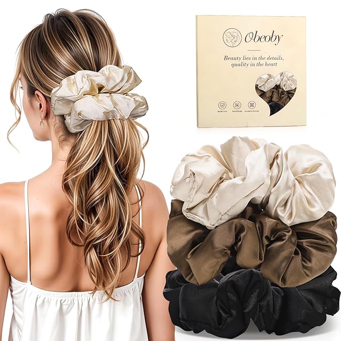 3Pcs Large Satin Hair Scrunchies, Pillow Satin Scrunchies for Thick Curls Hair Silk Sleepy Hair Tie Stocking Stuffers for Teen Girls