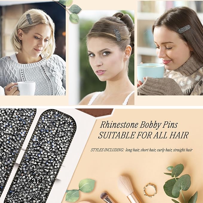 Rhinestone and Crystal Hair Clips 2-Pack, Sparkly Barrettes & Elegant Bling Accessories for Women & Girls(Set18)
