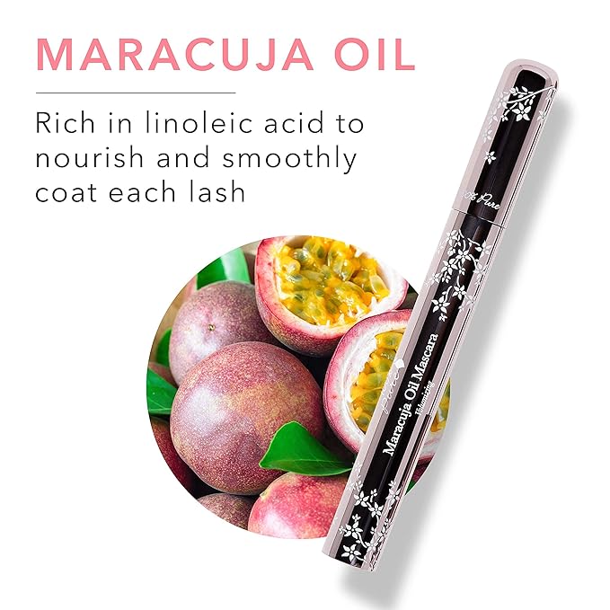 100% PURE Maracuja Oil Mascara Dramatic Intense Volume & Length Natural Fruit Pigmented Voluminous Eyelash Makeup No Clumping, Smudging or Flaking - Vegan, Blackberry Color - 0.35 oz