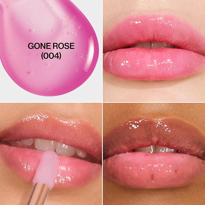 REVLON Super Lustrous Glimmer Lip Oil, Moisturizing & Tinted, Shiny Finish, Made with Plant-Based Squalane, 004 Gone Rose, 0.13 fl oz