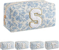 JOVAKIT Alphabet Makeup Bag Cosmetic Bag for Women, Christmas Gifts for Girls Age 6-18, Floral Flowers Coquette Travel Toiletry Zipper Make Up Pouch Organizer Trendy Stuff (Blue Floral S)