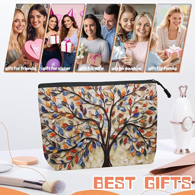Cosmetic Bags Travel Makeup Toilet Case Waterproof Pouch for Women Girls 6.7X9.45inches - Another Version of Colorful Leaf - Tree Artwork