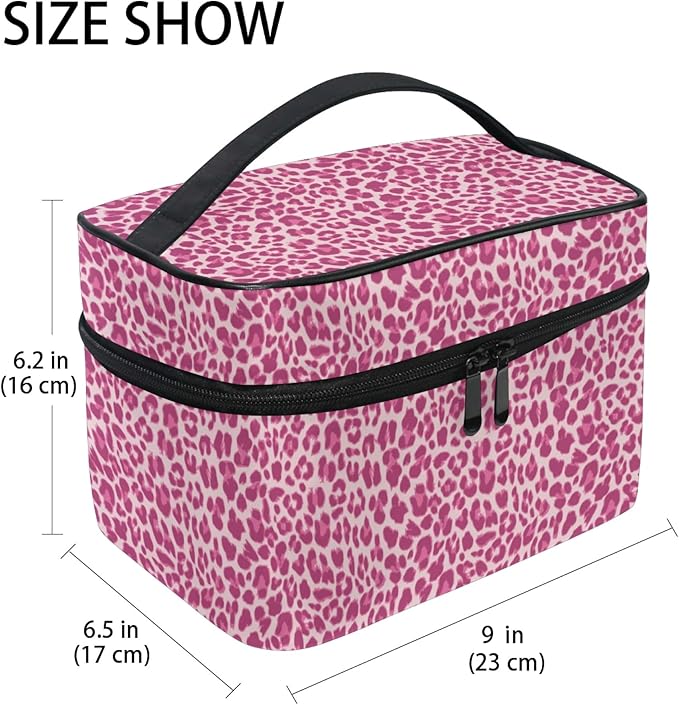 Makeup Bag, Pink Leopard Travel Makeup Organizer Bag Cosmetic Cases Toiletry Bags for Girl Women Ladies