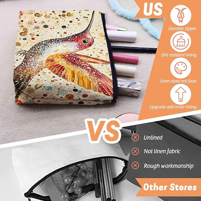 Cosmetic Bags Travel Makeup Toilet Case Waterproof Pouch for Women Girls 6.7X9.45inches - Gorgeous Speckled - Hummingbird Art