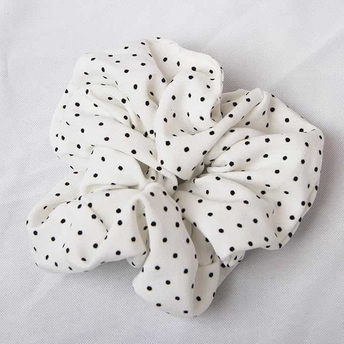 Headband and Scrunchie Set for Women 2Pack Hair Ties for Girls Elastics Bands Ponytail Holder Hair Accessories White Dot