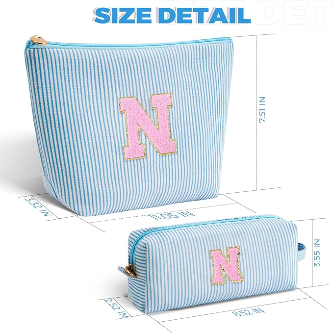 Personalized Makeup Bag for Women Girls - Fashion Cosmetic Bag Trendy Travel Toiletry Bag with Initials Letter - Teen Gifts - Blue,N