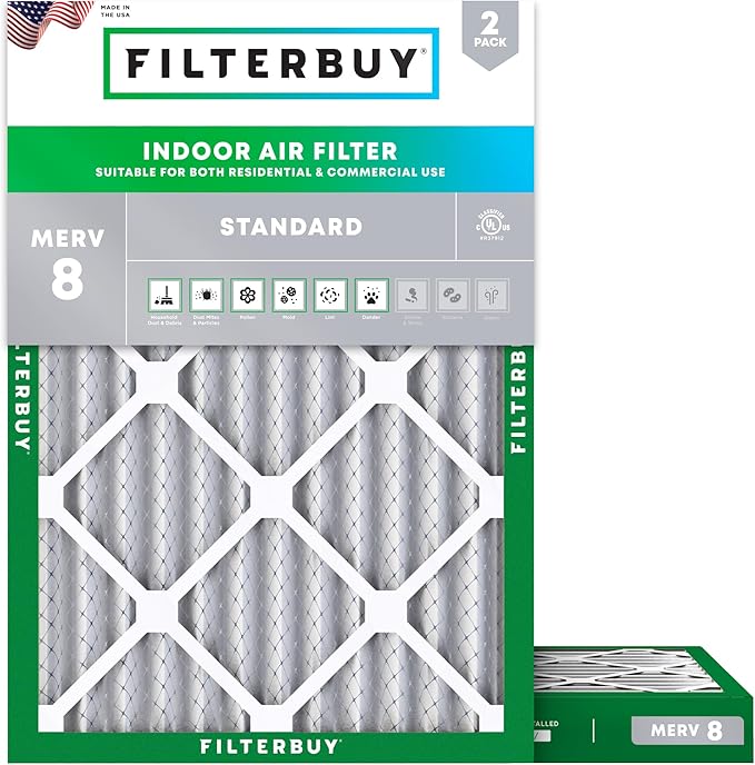 Filterbuy 18x25x2 Air Filter MERV 8 Essential Dust & Allergy Defense, by Filterbuy