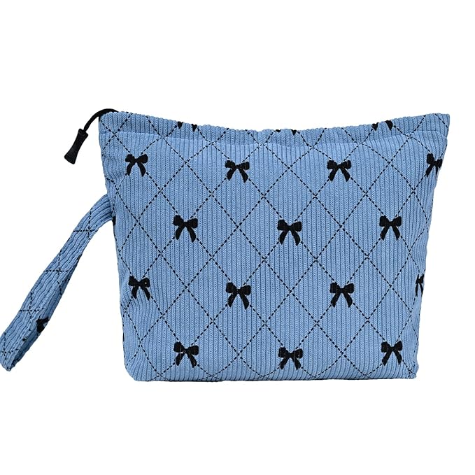 Small Makeup Bag with Pocketes and Zipper Corduroy Makeup Pouch for Purse Travel Corduroy Cosmetic Organizer Toiletry bag for Women