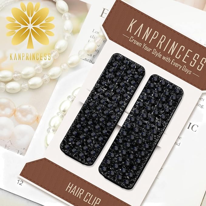 Rhinestone and Crystal Hair Clips 2-Pack, Sparkly Barrettes & Elegant Bling Accessories for Women & Girls(Set19)