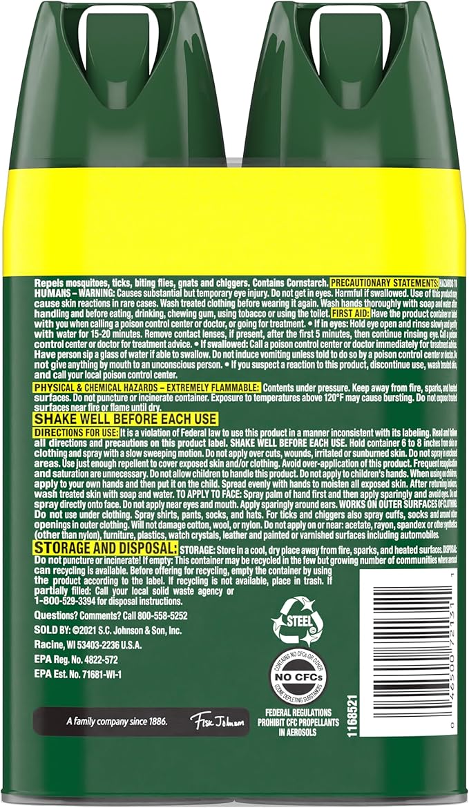 OFF! Deep Woods Insect Repellent Aerosol, Dry, Non-Greasy Formula, Bug Spray with Long Lasting Protection from Mosquitoes and Ticks, 4 Oz, 2 Count