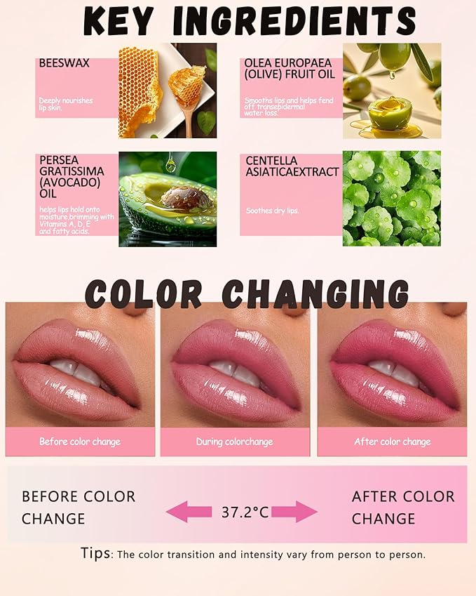 PH Color Changing Lipstick, Waterproof Temperature Color Change Lip Balm, Multi-Use Lip and Cheek Tinted Lip Gloss, Long-Lasting Hydrating Moisturizing Lip Tint,Festival Makeup Gift for Women-04 White