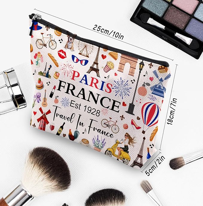 Paris Travel Gifts for Women Makeup Bag, Paris City Themed Souvenirs Cosmetic Bag, Zipper Pouch