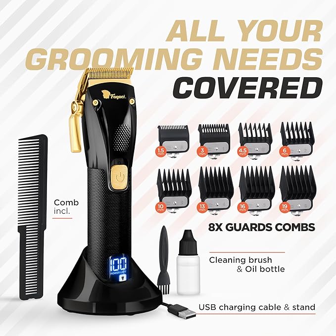 Fagaci Professional Hair Clippers for Men - Precise Cutting, Turbo Power Cordless Hair Clippers with 5 Hour Battery Life