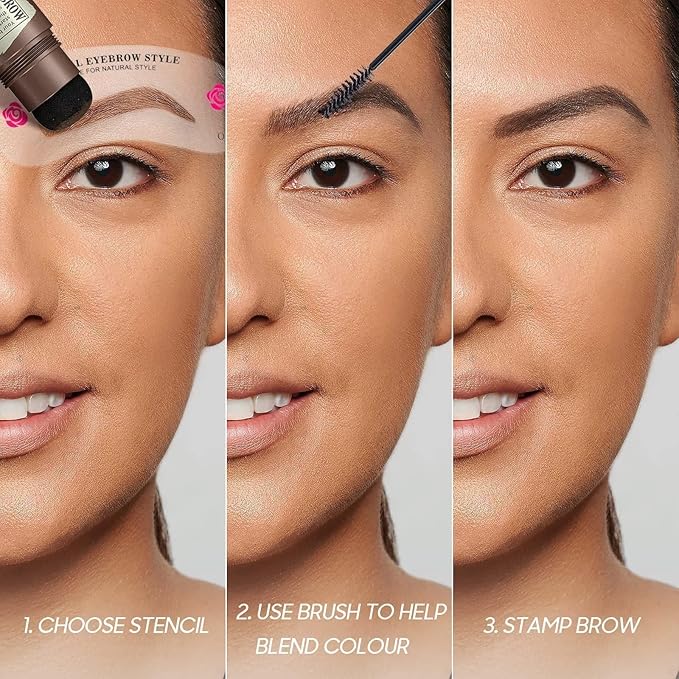 Eyebrow Stamp Stencil Kit - Eyebrow Powder with Brush Long-Lasting & Waterproof Brow Shaping Kit with 24 Reusable Thin & Thick Eyebrow Stencils for Natural Eyebrow Color (Black)