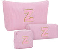 MONSTINA Personalized Initial Makeup Bagfor Women,Make Up Case for Girlfriend Bridesmaid Wife,Birthday Gift for Her Cute Toiletry Bag,3PCS,Pink Z