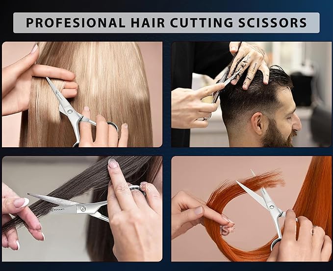 Ruvanti Hair Cutting Scissors - Professional Barber Shears For Salon & Home Use, Sharp Durable Stainless Steel Blades, Comfortable Grip Handles, Includes Case - Tijeras De Peluquería Profesional