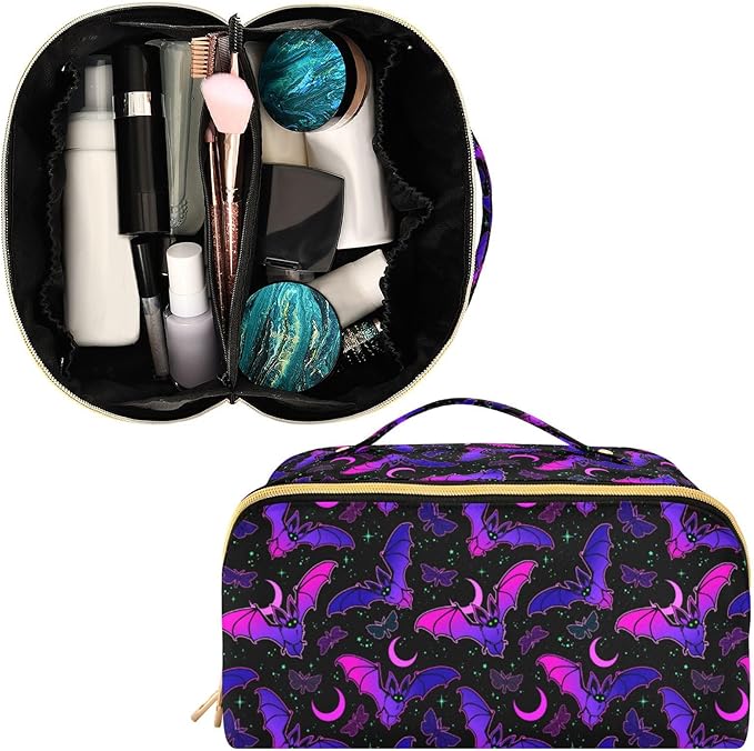 Makeup Organizer Bag, Purple Bat Gothic Travel Makeup Bags Makeup Vanity Case Large Capacity Rhombus Cosmetic Toiletry Bag for Girl Women Ladies