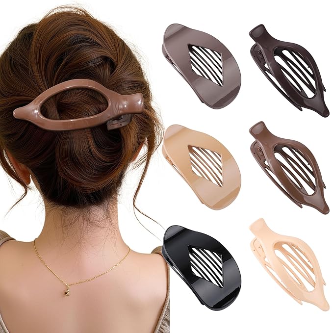Lourny Flat Hair Clips for Women, 6PCS Flat Claw Clips for Thin Hair Lightweight Non-Slip Claw Clips for Women