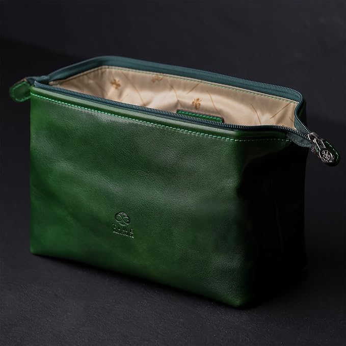 Time Resistance Leather Toiletry Bag Cosmetic Case Italian Classy Dopp Kit