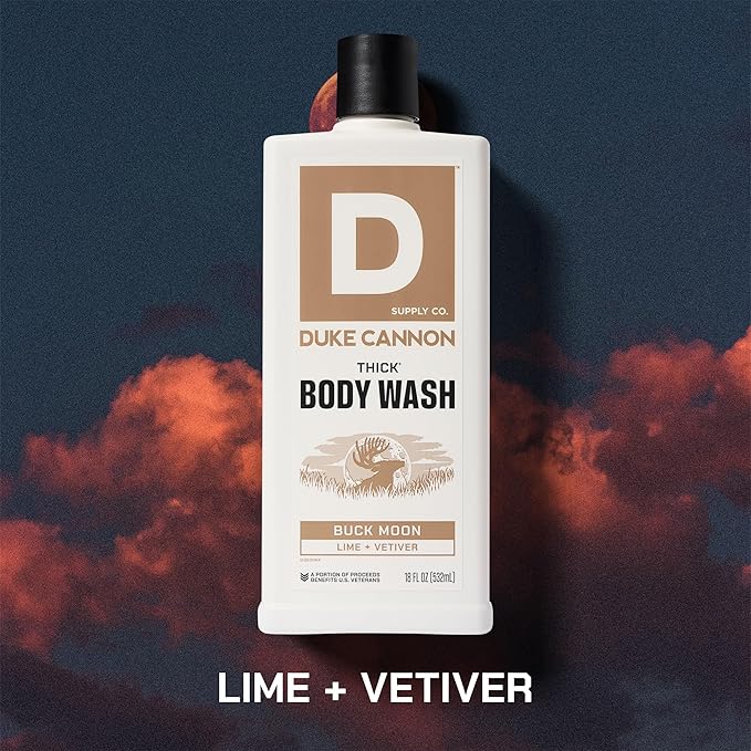 Duke Cannon Supply Co. Thick High Viscosity Body Wash – 3X Thicker, Cleansing Shower and Bath Gel, Mineral-Enriched for Men – Shower Gel – Men’s Body Scrub – Buck Moon (18 oz)