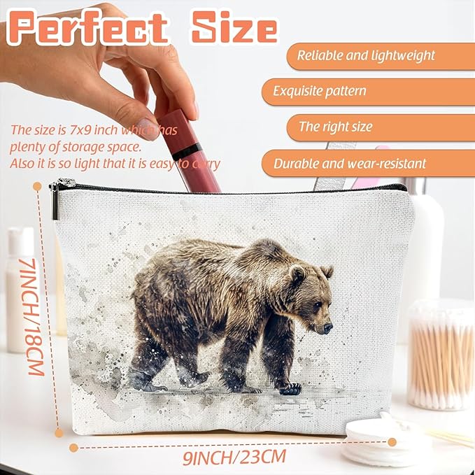 Makeup Bag Travel Cosmetic Bags Small Makeup Case Waterproof Zipper Pouch for Women Girls 7X9inches - Bear'S Journey in A Misty Watercolor Landscape