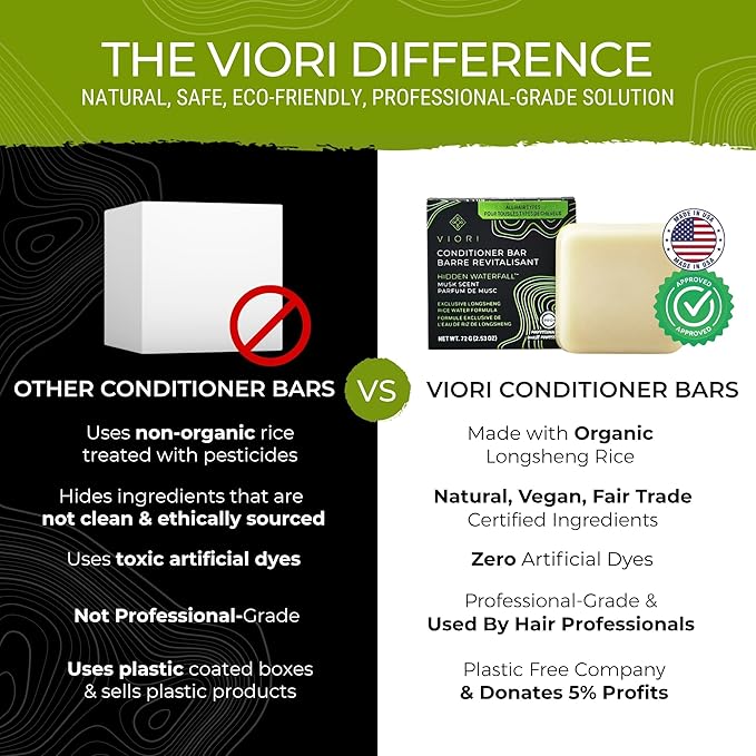 Viori Hidden Waterfall Conditioner Bar Made with Rice Water - Handcrafted All Natural Organic Conditioner