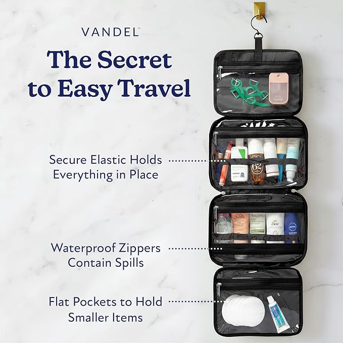 VANDEL Waterproof Hanging Toiletry Bag for Travelling, Hanging Makeup Bag, Cosmetic Travel Bags for Women Travel Toiletry Bags, Makeup Case Toiletries Organizer Hygiene Bathroom Shower Caddy