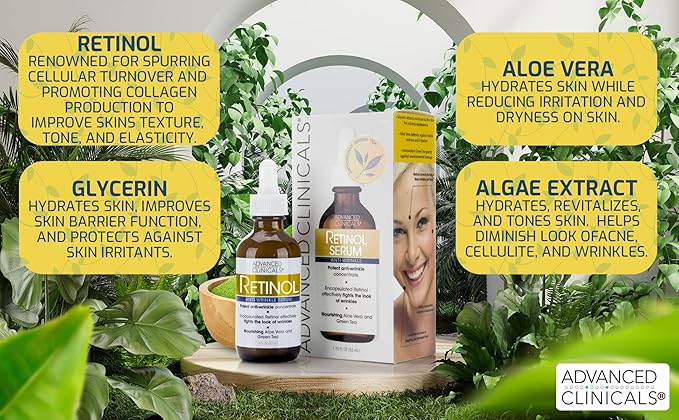 Advanced Clinicals Retinol Serum For Face | Visible Anti Aging Retinol Serum Skin Care Face Moisturizer With Vitamin E Helps Improve Look Of Wrinkles, Fine Lines, & Uneven Skin Tone, 2-Pack