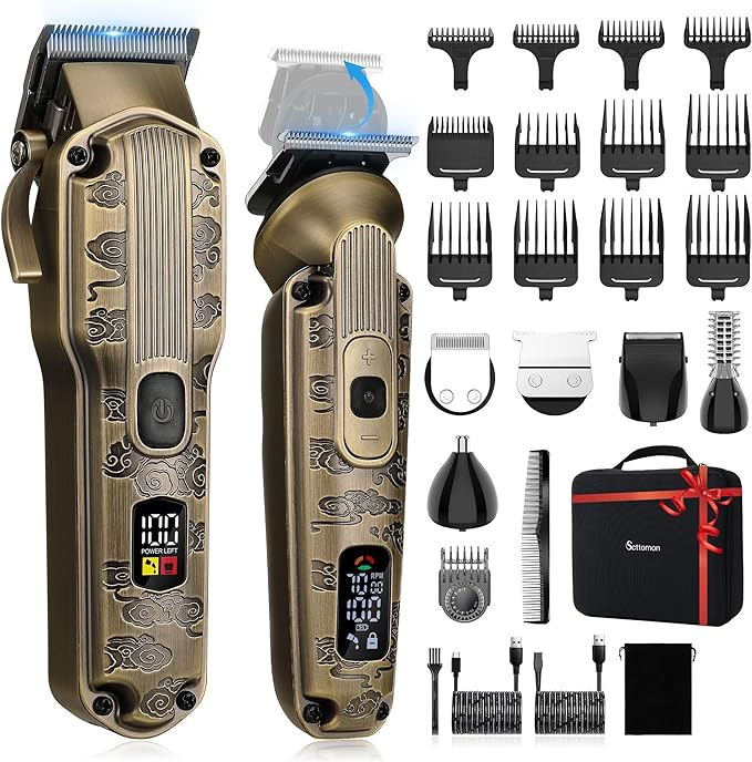Professional Hair Clipper for Men Hair Cutting Kit Men's Beard Trimmer Hair Trimmer Shaver Cordless Barber Clippers and Trimmers Set Bronze