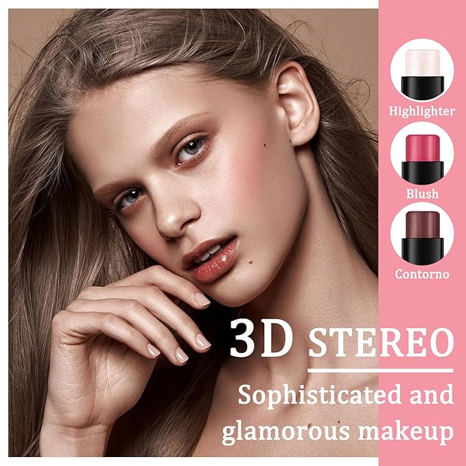 6PCS Face Contour Stick Makeup Kit,Shades with Highlighter Makeup,Blush for Cheeks and Bronzing Stick,Perfect to Sculpt the Face,Waterproof Lightweight Contour Kit with Make Up Sponges