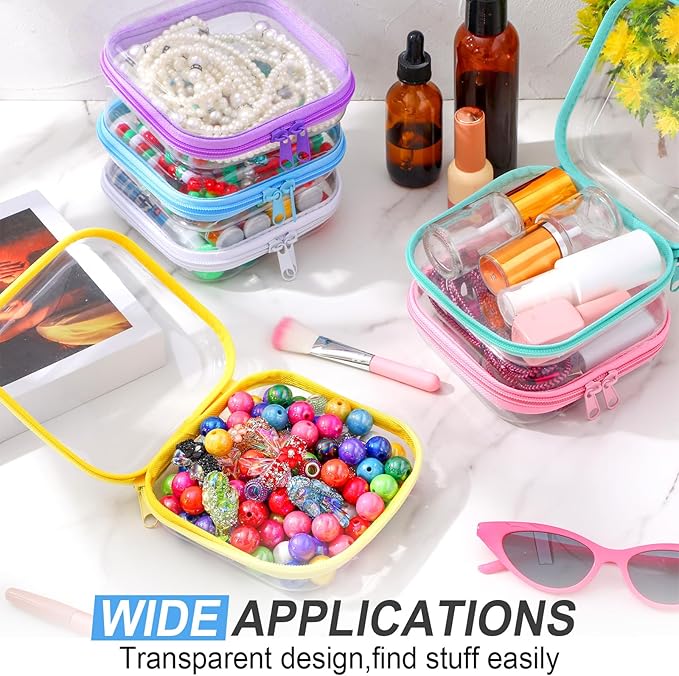Sanwuta 6 Pcs Clear Hard Zipper Case Hard Plastic Zipper Pouches Makeup Bag Pencil Pouches Transparent Cases for Snacks Plastic Storage Organizer Box for Travel(Colorful,5 x 5 x 2 Inch)
