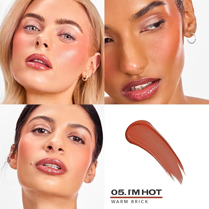 Sacheu Cheek STAY-N Liquid Blush for Cheeks — High Pigment, Buildable, Lightweight Cream Blush for Dewy & Radiant Flushed Cheeks — Long-lasting & Cruelty Free, I'm Hot