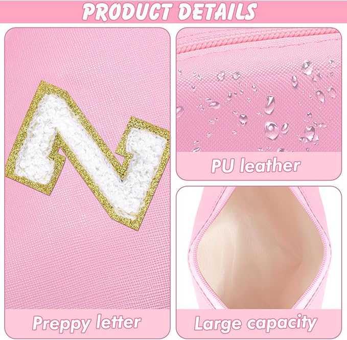 Initial Makeup Bag Personalized Preppy Travel Small Cosmetic Bag Cute PU Pink Chenille Letter Makeup Pouch for Purse Waterproof Zippered Toiletry Organizer for Women Girls Kids Friends (Z)