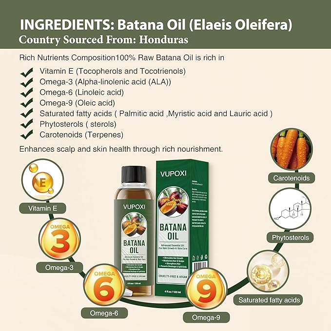 Batana Oil for Hair Growth | Dr. Sebi approved | Sourced from Honduras | Eliminates Split Ends | Prevents Hair Loss | Promotes Hair Thickness | 100% Natural Organic Hair Oil - 4 fl oz