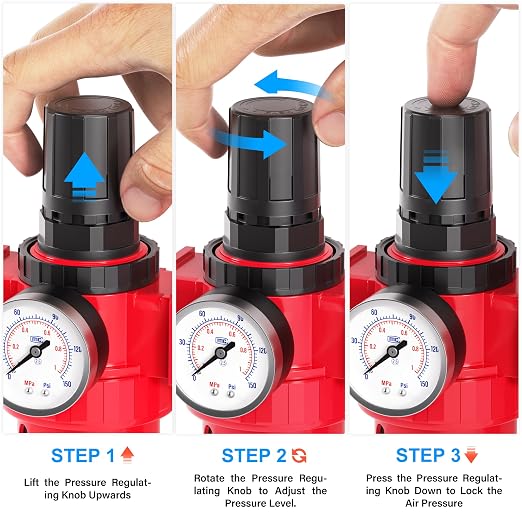 TAILONZ PNEUMATIC 1/2 Inch NPT 0-150 PSI Red Industrial Grade 4 Stage Air - Image 6