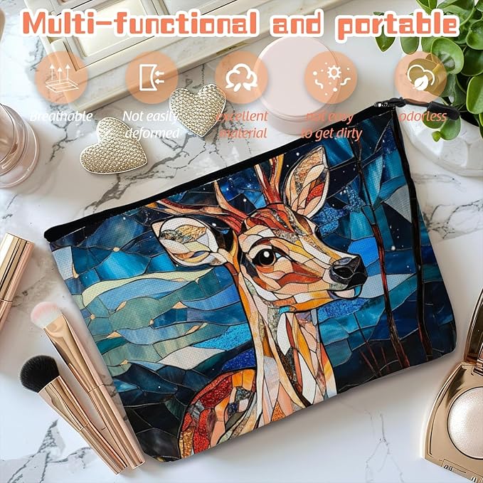 Cosmetic Bags Travel Makeup Toilet Case Waterproof Pouch for Women Girls 6.7X9.45inches - Colorful Celestial Deer
