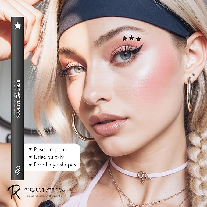 2-in-1 Eyeliner Stamp, Pigmented Intense Black Formula, Smudge-Budge Proof, Sweatproof, 24 Hour Stay Eyeliner Stamp Star Butterfly or Heart (Black Star)