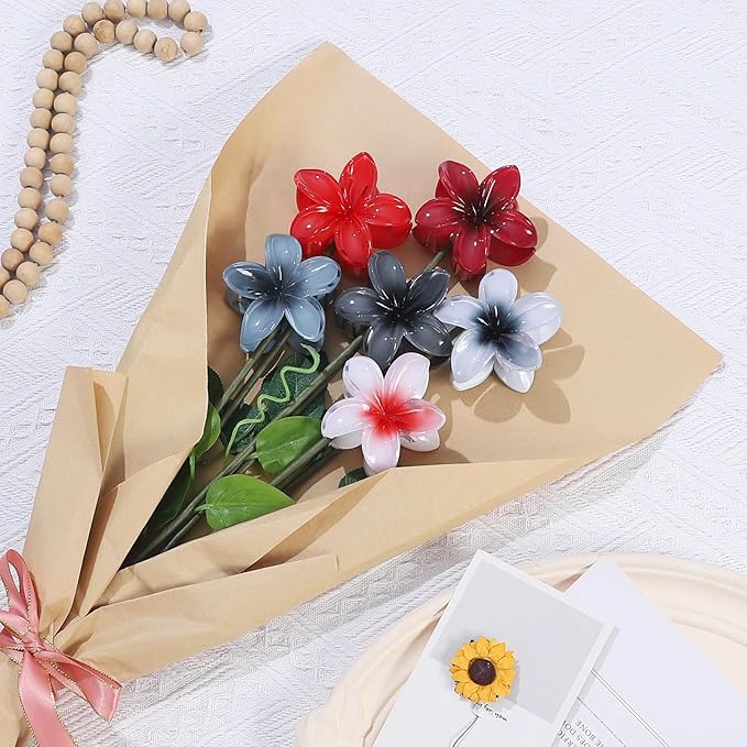 Flower Hair Clips 6 PCS Hawaiian Claw Clips for Vacation Hibiscus Hair Claw Clips Cute Large Hair Clips for Thick and Thin Hair Plumeria Hair Accessories for Women Girls -Dark Color