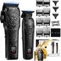 Professional Cordless Mens Hair Clippers & Beard Trimmer Kits & Sets,Metal Hair Clippers Cutting Grooming Kit with Long Battery Life for Family Barber Use (Black)