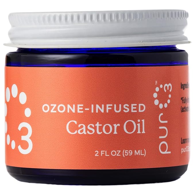 PurO3 Ozonated Castor Oil – Pure, Natural, Organic Skincare for Face & Body – Oxygenated Healing Lotion, Moisturizer & Beauty Cream in a Glass Jar – O3 Therapy Salve, 2 oz